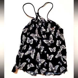 black butterfly tank top blouse